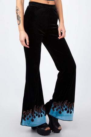 Too Hot To Handle Flame Flared Trousers-Jawbreaker-Dark Fashion Clothing