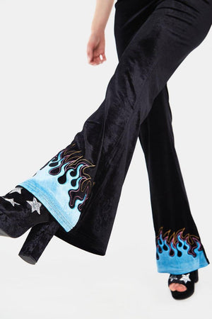 Too Hot To Handle Flame Flared Trousers-Jawbreaker-Dark Fashion Clothing