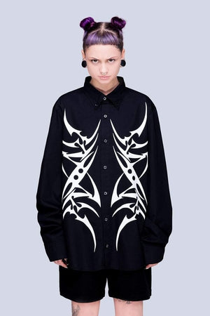 Tribal Black Shirt - Unisex-Long Clothing-Dark Fashion Clothing