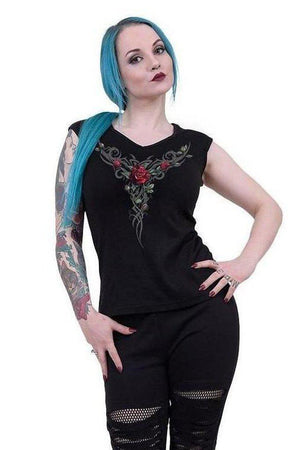 Tribal Rose - Hex-Neck Sleeveless Top-Spiral-Dark Fashion Clothing