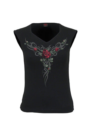 Tribal Rose - Hex-Neck Sleeveless Top-Spiral-Dark Fashion Clothing