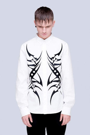 Tribal White Shirt - Unisex-Long Clothing-Dark Fashion Clothing