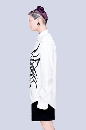 Tribal White Shirt - Unisex-Long Clothing-Dark Fashion Clothing