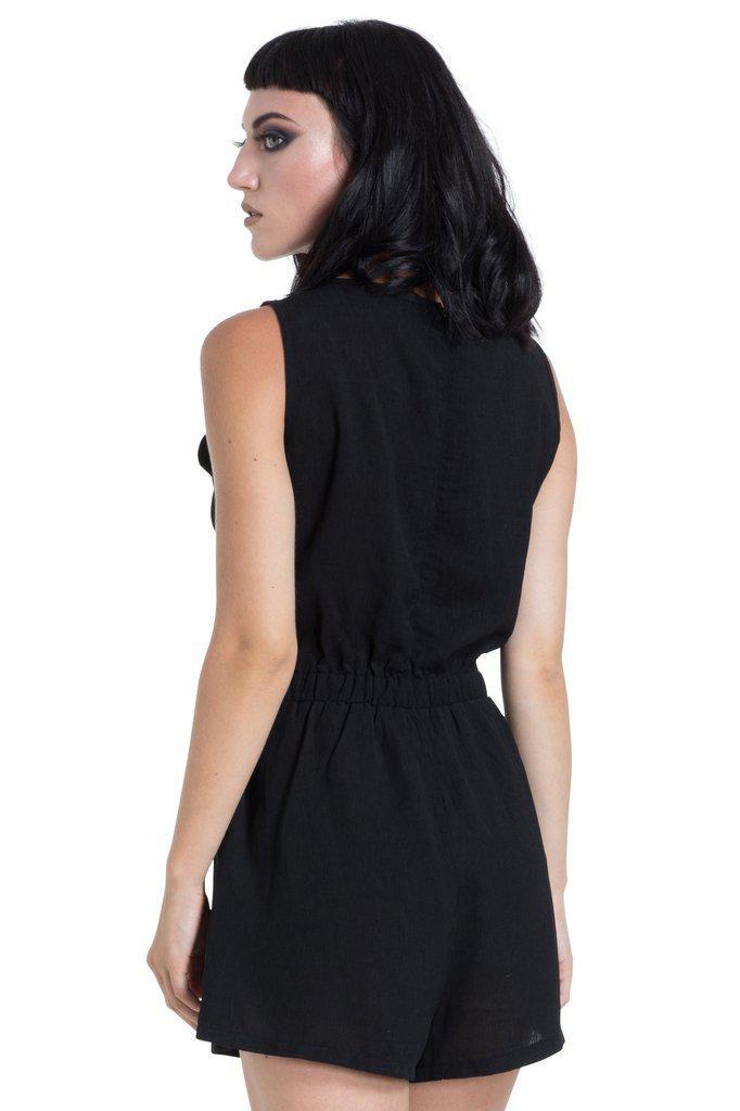 Trim And Black Crepe Playsuit-Jawbreaker-Dark Fashion Clothing