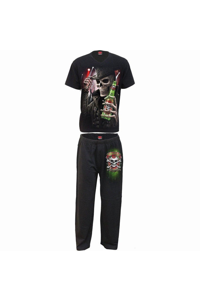 Triple 6 - 4pc Mens Gothic Pyjama Set-Spiral-Dark Fashion Clothing