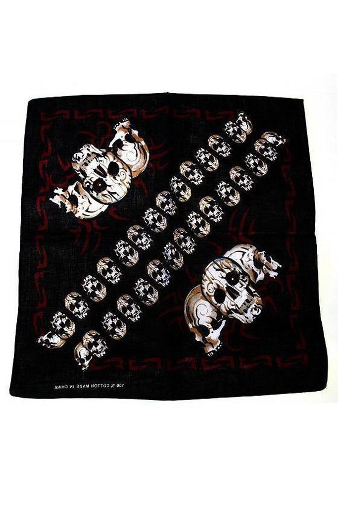 Triple Large Skulls Black Cotton Bandana - Trent-Dr Faust-Dark Fashion Clothing