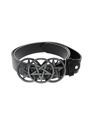 Triple Pentagram Buckle Black Vegan Leather Belt - Remy-Dr Faust-Dark Fashion Clothing