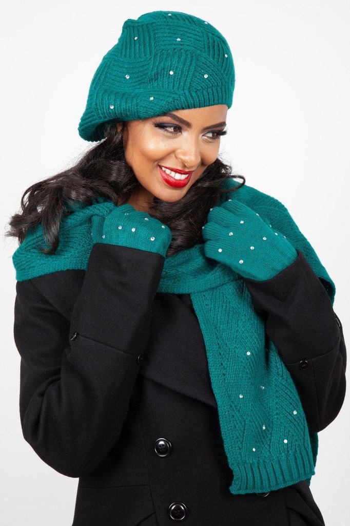 Twinkle Teal Beret, Scarf & Glove Set-Voodoo Vixen-Dark Fashion Clothing