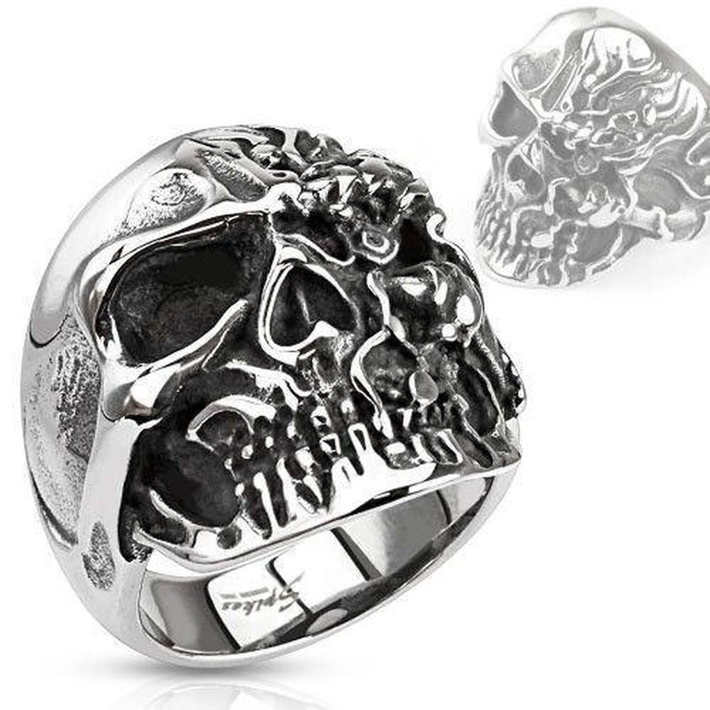 Two Face Steel Skull Ring-Spikes-Dark Fashion Clothing