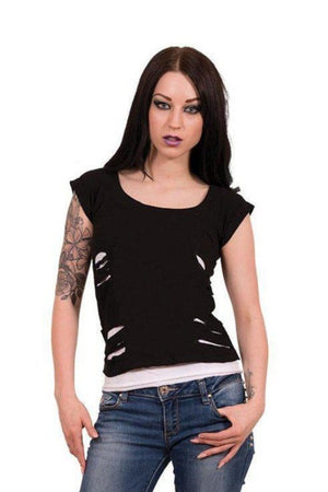 Urban Fashion - 2In1 White Ripped Top Black-Spiral-Dark Fashion Clothing