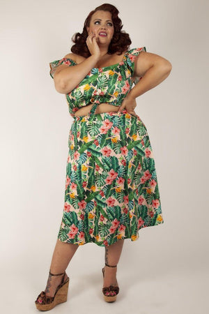 Valentina Floral Tropical Print Skirt-Voodoo Vixen-Dark Fashion Clothing