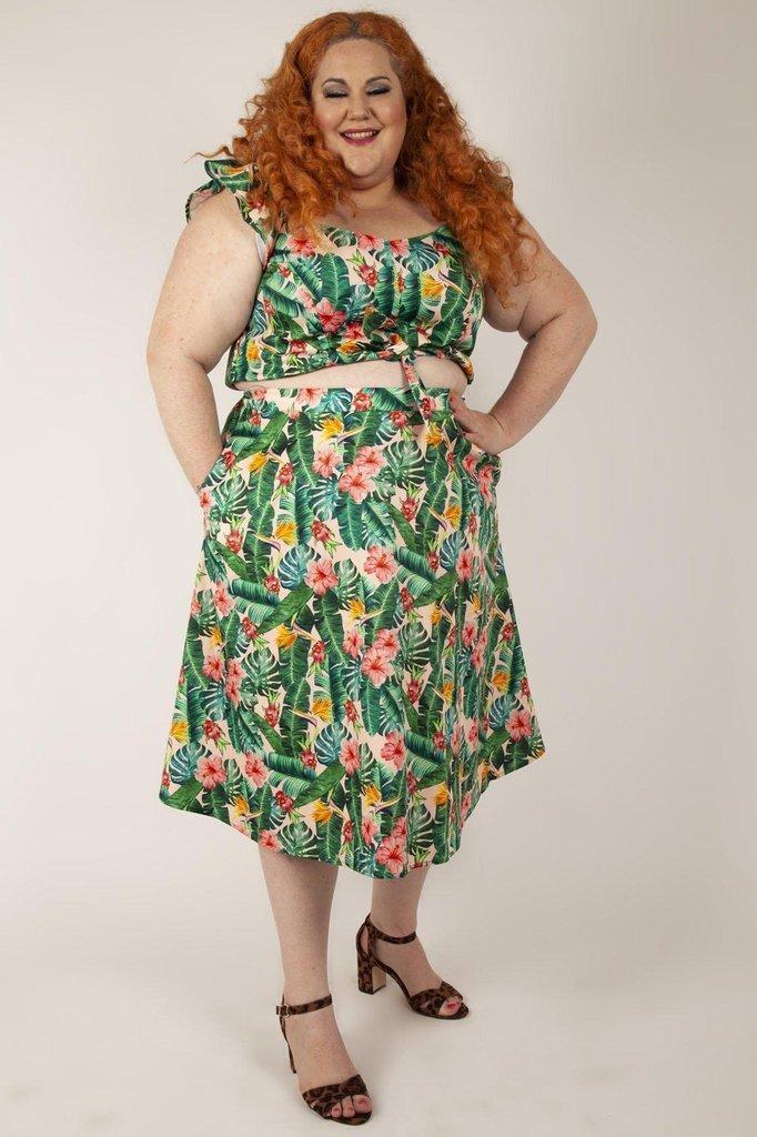 Valentina Floral Tropical Print Skirt-Voodoo Vixen-Dark Fashion Clothing