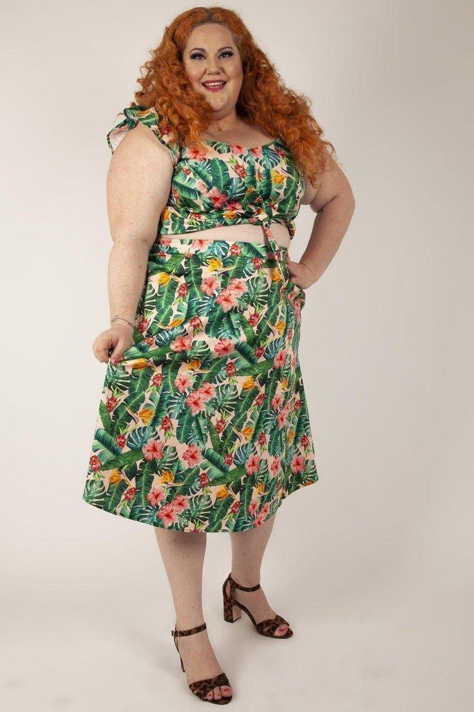 Valentina Floral Tropical Print Skirt-Voodoo Vixen-Dark Fashion Clothing