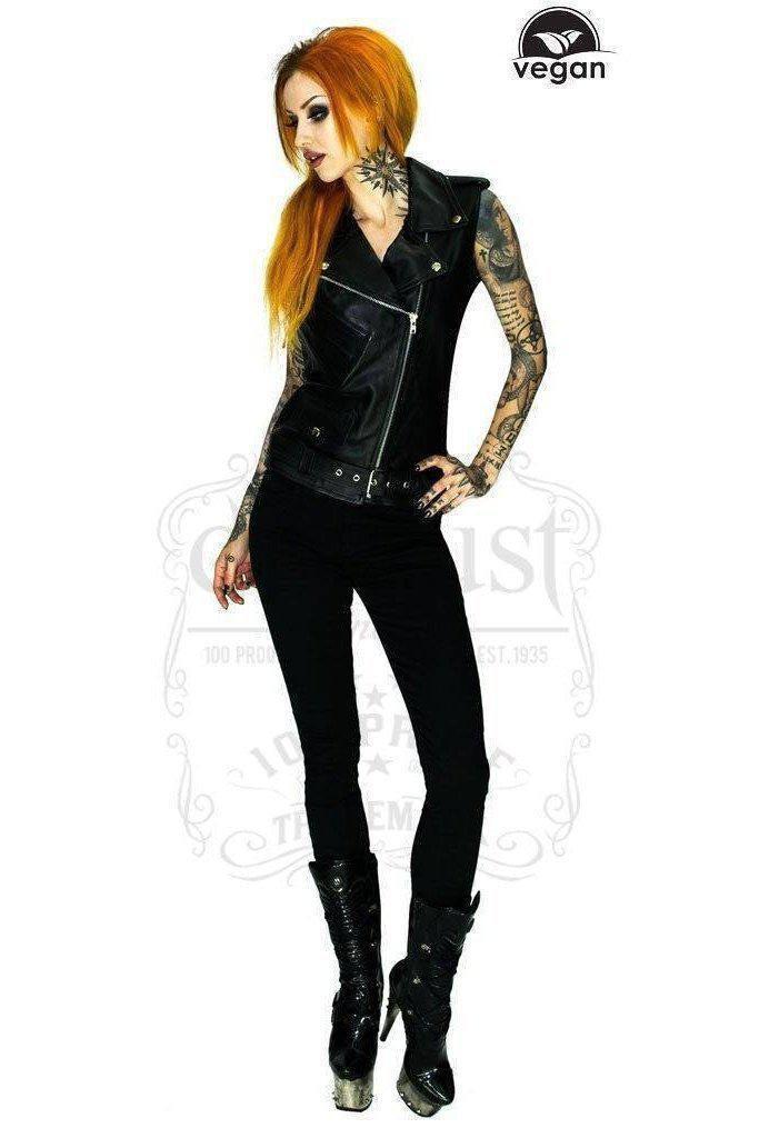 Vegan Leather Black Biker Vest - Pax-Dr Faust-Dark Fashion Clothing
