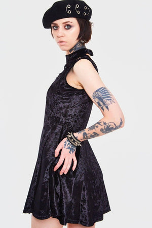Veleveteen Dream Caged Neck Mini Dress-Jawbreaker-Dark Fashion Clothing