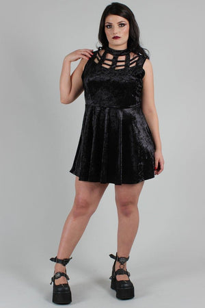 Veleveteen Dream Caged Neck Mini Dress-Jawbreaker-Dark Fashion Clothing