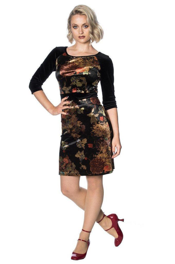 Velvet Dreams Floral Dress-Banned-Dark Fashion Clothing