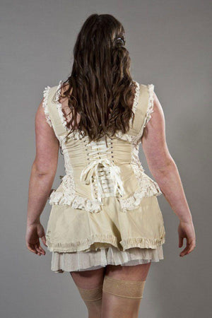 Venice Overbust Plus Size Corset With Straps In Cream Taffeta-Burleska-Dark Fashion Clothing