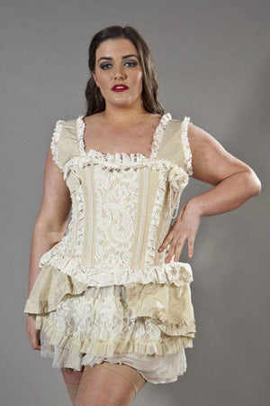 Venice Overbust Plus Size Corset With Straps In Cream Taffeta-Burleska-Dark Fashion Clothing