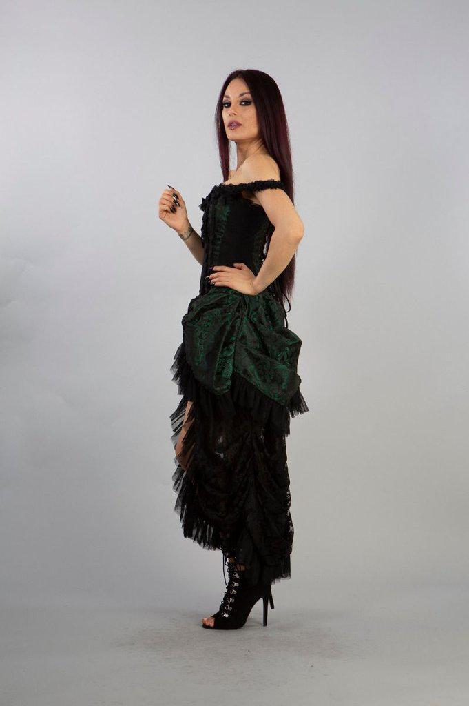 Versailles Corset Dress Green Scroll Brocade-Burleska-Dark Fashion Clothing