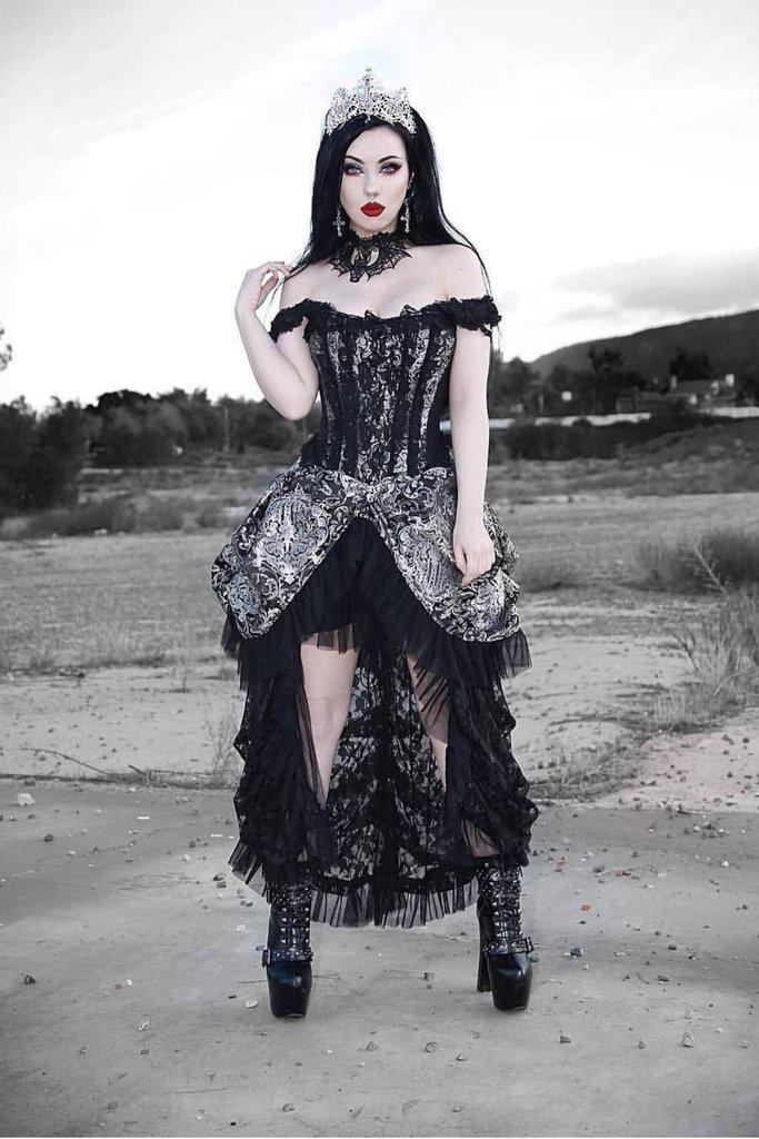 Versailles Corset Dress Silver King Brocade-Burleska-Dark Fashion Clothing