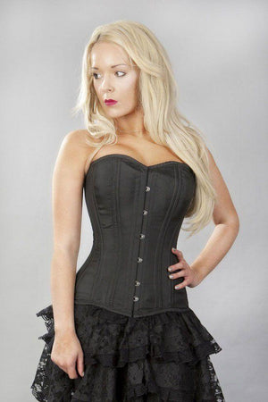 Versatile Double Steel Boned Overbust Corset In Black Taffeta-Burleska-Dark Fashion Clothing