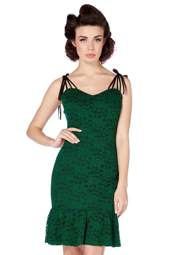 Victoria Green Lace Wiggle Dress-Voodoo Vixen-Dark Fashion Clothing