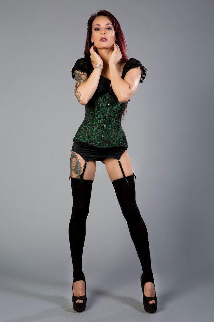 Victorian Double Steel Boned Underbust Corset In Scroll Brocade-Burleska-Dark Fashion Clothing