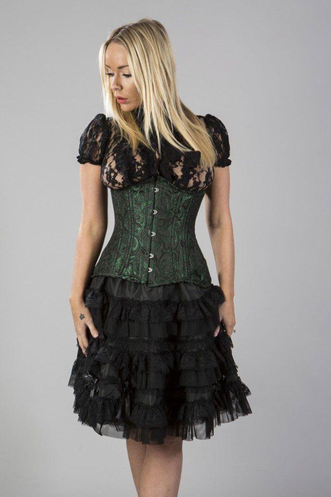 Victorian Double Steel Boned Underbust Corset In Scroll Brocade-Burleska-Dark Fashion Clothing