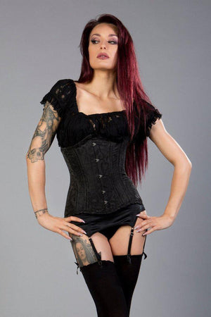 Victorian Double Steel Boned Underbust Corset In Scroll Brocade-Burleska-Dark Fashion Clothing