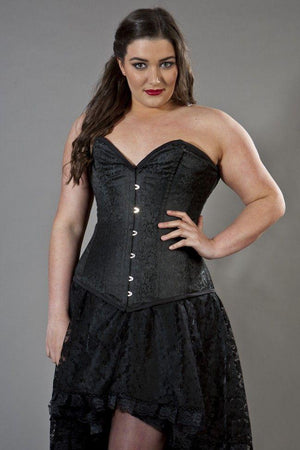 Victorian Overbust Corset In Black Brocade-Burleska-Dark Fashion Clothing