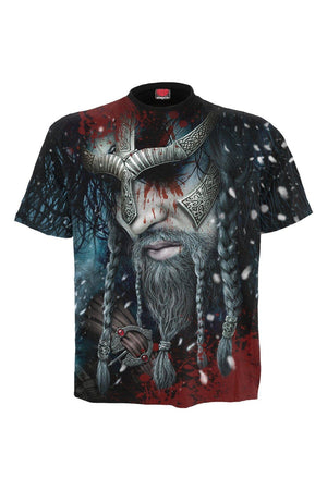 Viking Wrap - Allover T-Shirt Black-Spiral-Dark Fashion Clothing