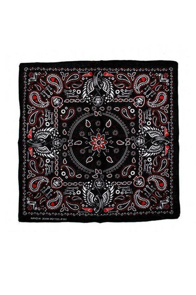 Vintage Skulls and Wings Black Cotton Bandana - Keanu-Dr Faust-Dark Fashion Clothing