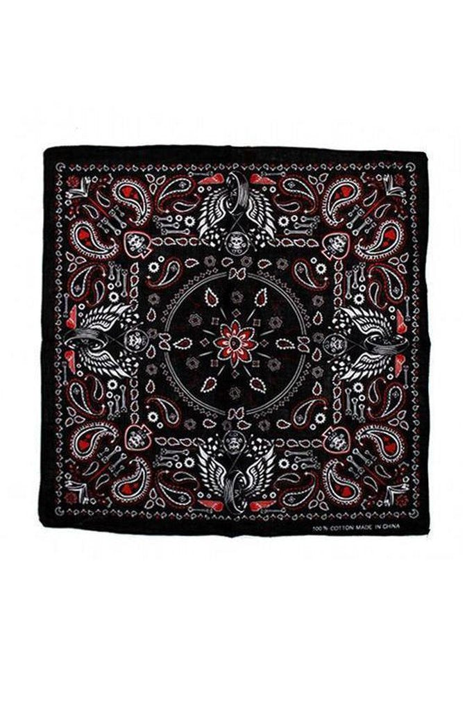 Vintage Skulls and Wings Black Cotton Bandana - Keanu-Dr Faust-Dark Fashion Clothing