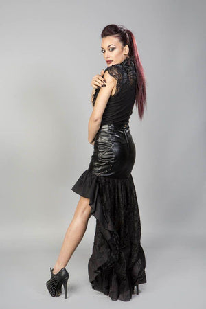 Vivienne High Low Skirt In Black Cotton Black Matt-Burleska-Dark Fashion Clothing