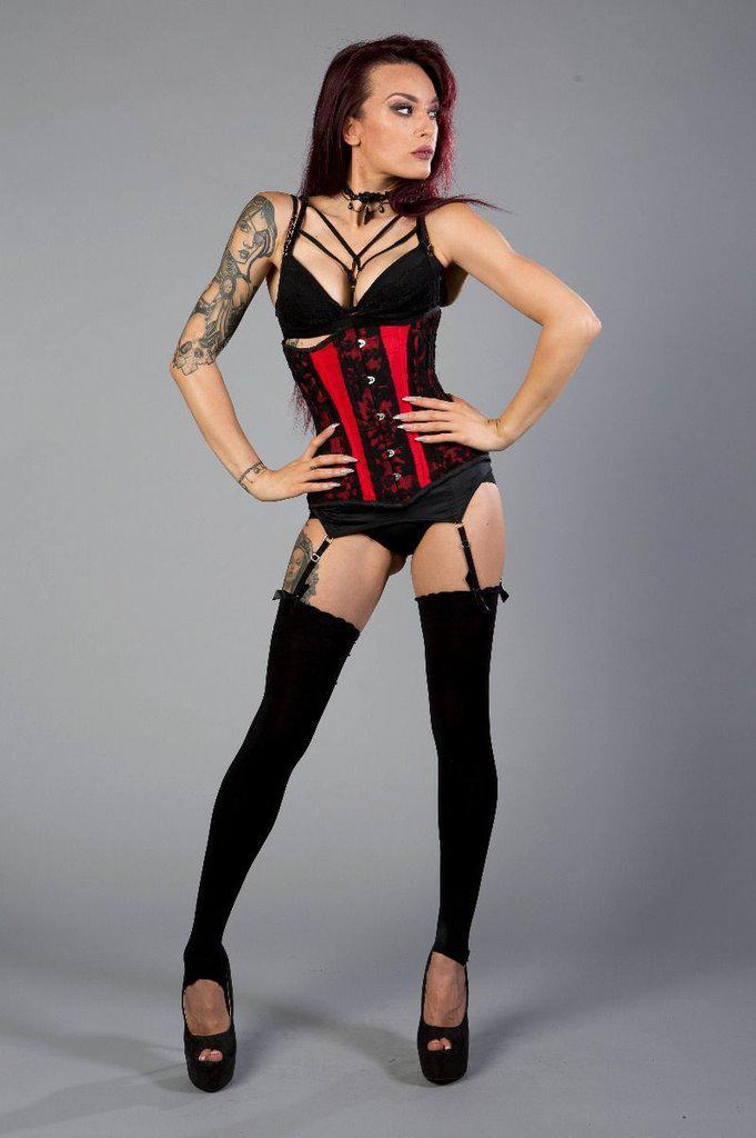 Vivienne Underbust Steel Boned Corset In Taffeta With Black Lace Overlay-Burleska-Dark Fashion Clothing