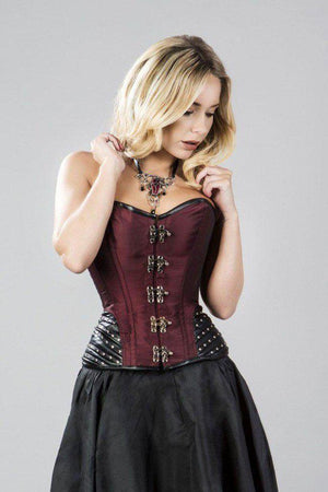 Warrior Overbust Steampunk Corset In Taffeta & Matte Hip Panels-Burleska-Dark Fashion Clothing