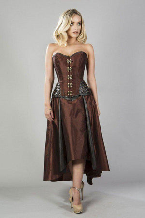 Warrior Overbust Steampunk Corset In Taffeta & Matte Hip Panels-Burleska-Dark Fashion Clothing