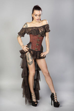 Warrior Underbust Steel Boned Corset In Taffeta With Matte Hip Panels-Burleska-Dark Fashion Clothing