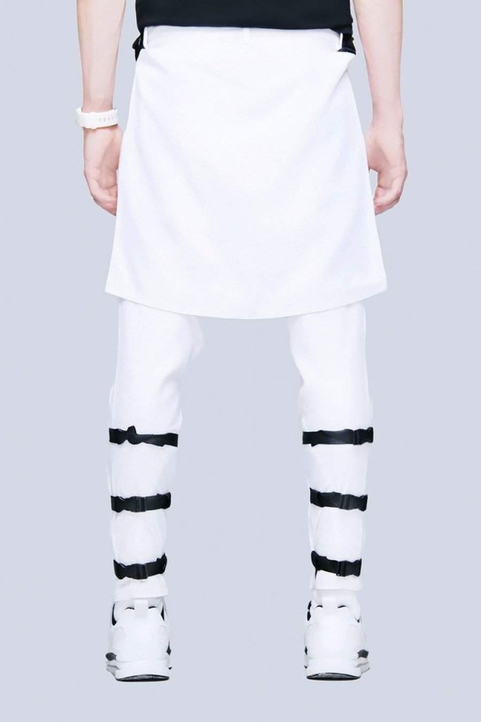 White Clip Pants - Unisex-Long Clothing-Dark Fashion Clothing