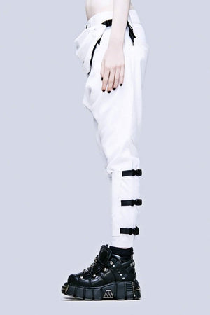 White Clip Pants - Unisex-Long Clothing-Dark Fashion Clothing