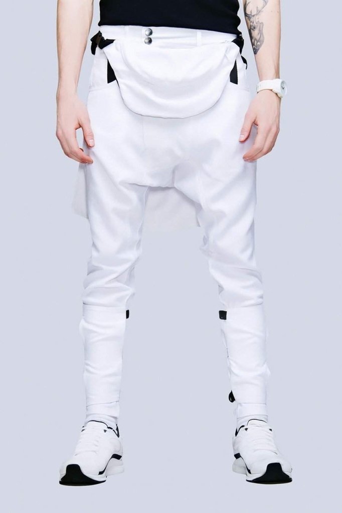 White Clip Pants - Unisex-Long Clothing-Dark Fashion Clothing