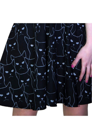 White Evil Cats Black Mini Dress - Katz-Dr Faust-Dark Fashion Clothing