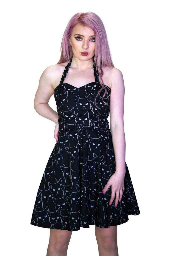 White Evil Cats Black Mini Dress - Katz-Dr Faust-Dark Fashion Clothing