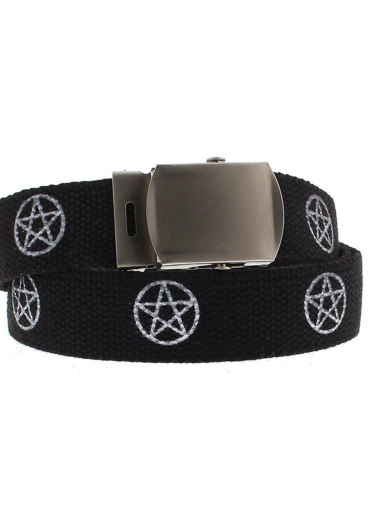 White Pentagram Black Canvas Webbing Belt - Ezra-Dr Faust-Dark Fashion Clothing