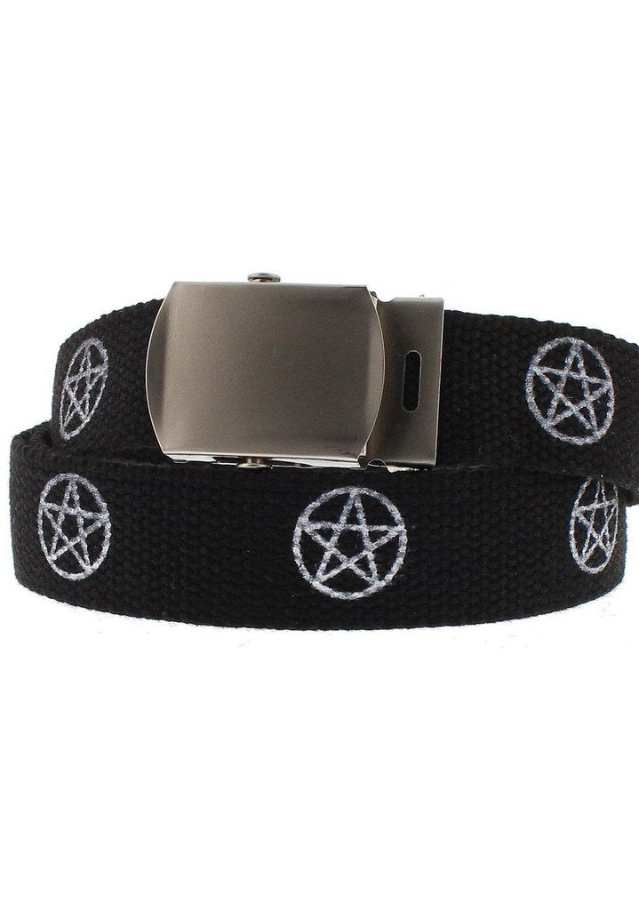 White Pentagram Black Canvas Webbing Belt - Ezra-Dr Faust-Dark Fashion Clothing