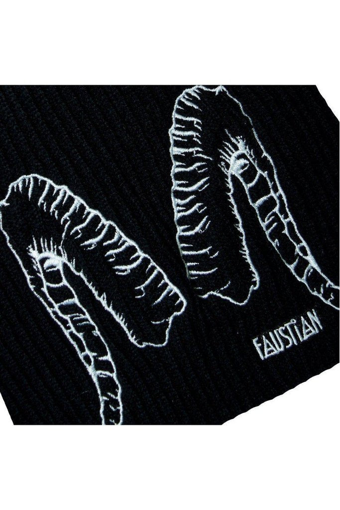 White Ram Horns Faustian Black Beanie - Gatria-Dr Faust-Dark Fashion Clothing