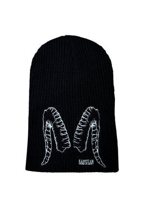 White Ram Horns Faustian Black Beanie - Gatria-Dr Faust-Dark Fashion Clothing