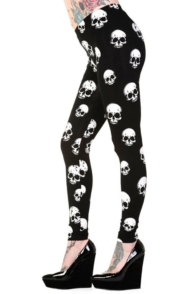 White Skulls Leggings-Banned-Dark Fashion Clothing