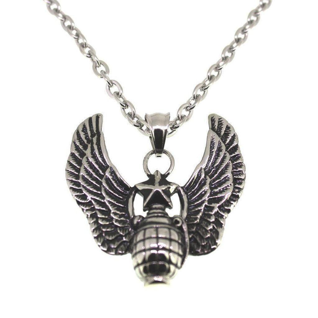 Winged Grenade Pendant - Stainless Steel-Badboy-Dark Fashion Clothing